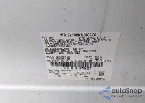 2017 Ford Flex Limited z USA, uszkodzony, nr VIN 2FMHK6D83HBA07207